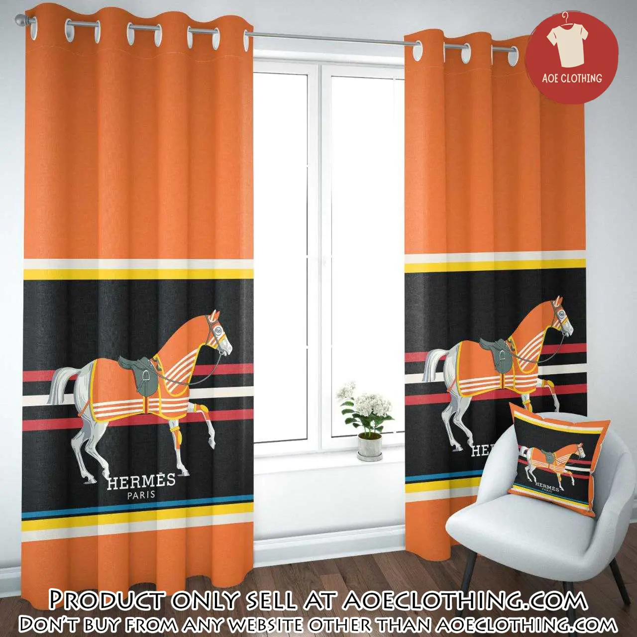 Hermes orange premium window curtains hot  set wc058 aoe1949412